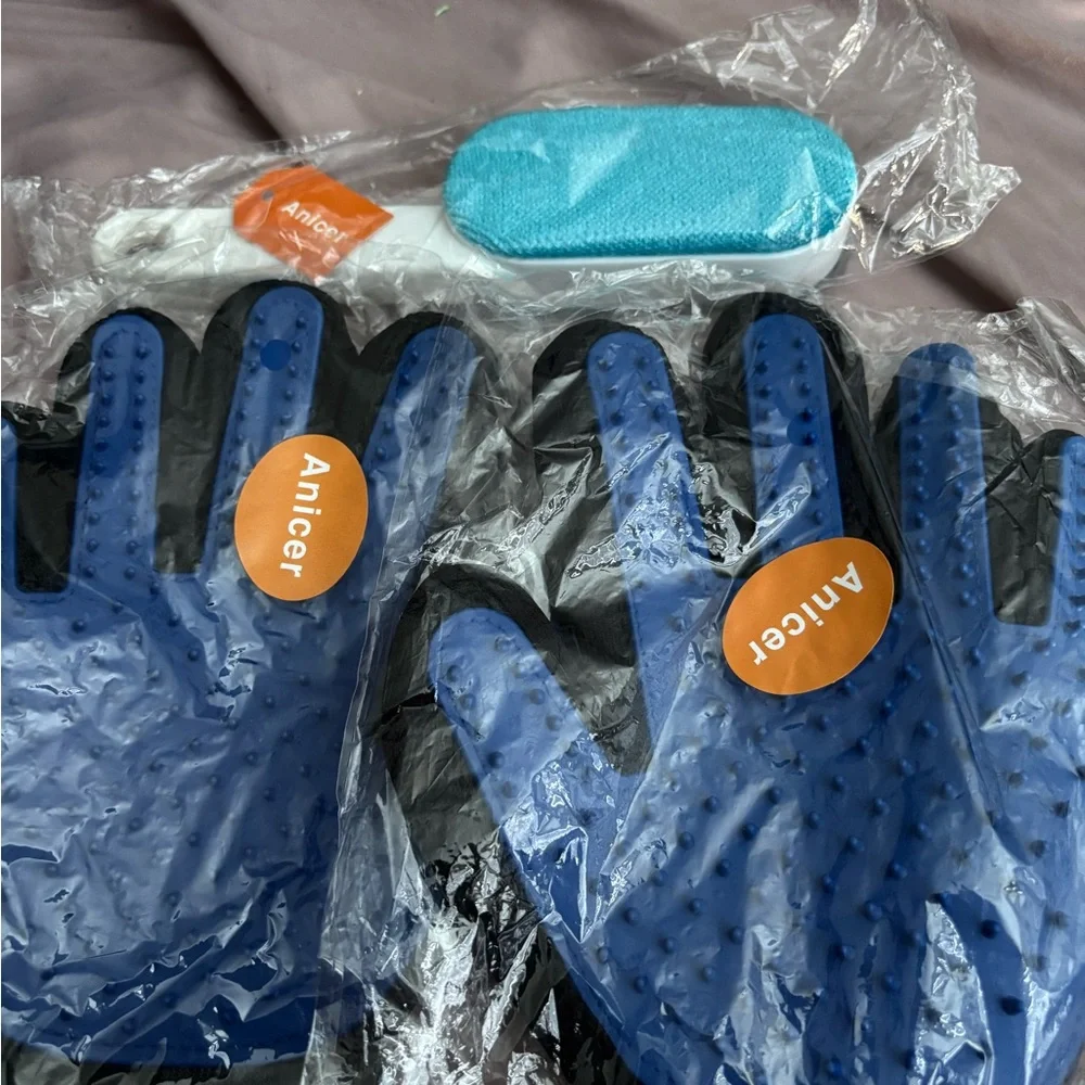 Brush and clothes for pet washing and grooming